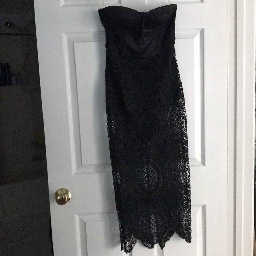 AKIRA Black Asymmetrical Bustier Cocktail Dress